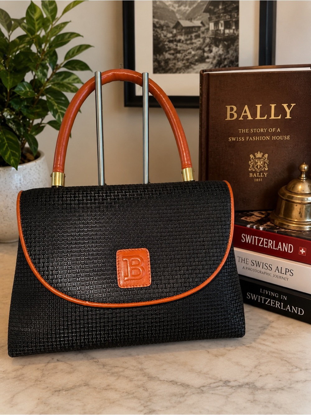 Bally Micro B Monogram Top Handle Bag Cognac Leather | Vintage | Collector